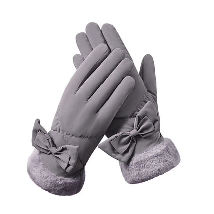 Winter Cycling Warm Gloves fleece-lined Thickened Cold-proof Electric Car Bow Cotton Gloves Women's Waterproof Windproof A98