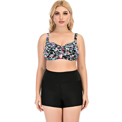 AliExpress hot selling summer hot spring conservative floral swimsuit plus size split high waist boxer swimsuit factory wholesale