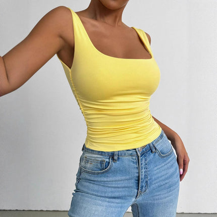 2025 European and American Cross-Border New Women's Sleeveless Camisole Square Neck Casual Basic Crop Top