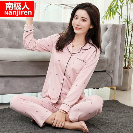 100% cotton pajamas Women's Spring and Autumn long-sleeved cotton outerwear suit Korean casual home wear