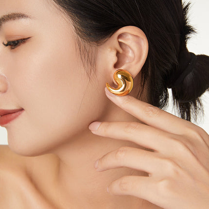 New cross-border ins style fashion personality earrings titanium steel plated 18K gold comma smooth earrings simple versatile jewelry