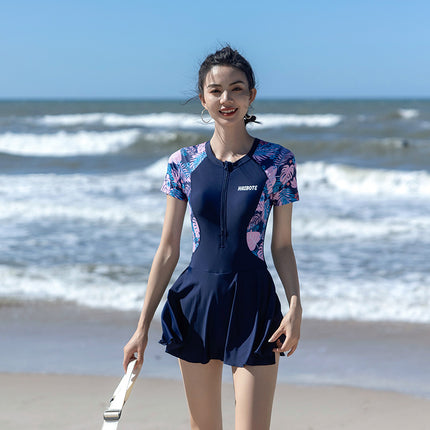 New One-Piece Swimsuit for Women, Large Size, Belly-Covering, Slimming, Hot Spring Swimsuit, Student Sports Swimsuit, Fitness