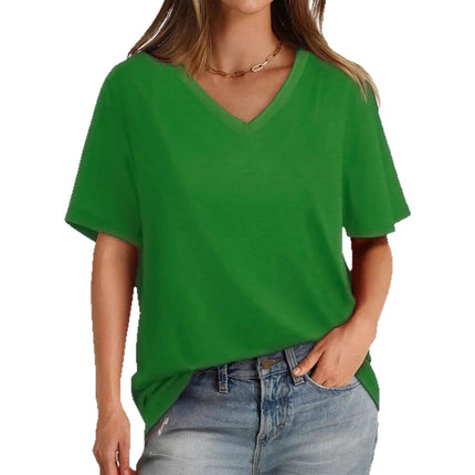Women's Green V-Neck Short Sleeve T-Shirt