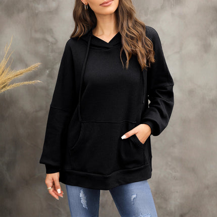 Shiying Pure Color Long-Sleeved Sweatshirt Women's Hoodie Textured Knitwear Slit Top Cross-Border Women's New Style