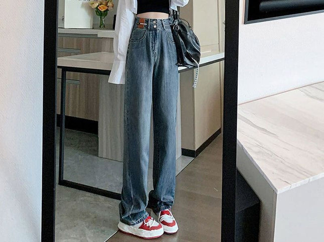 Light Color High Waist Wide Leg Loose Straight Pants Jeans Women's 2025 New Explosions Slimming Mop Pants Ins