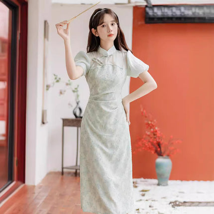 Women's Clothing 2026 Summer New Style Improved Chinese-Style Qipao Dress Green Fake Two-Piece Girl's Qipao Dress