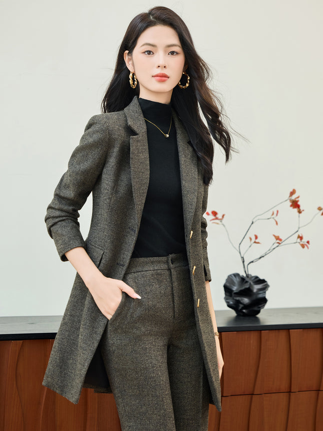 Cross-Border Autumn and Winter New Long-Style Suits, Professional Attire for Women, Mid-Length Fashionable Design, High-End Suit Sets