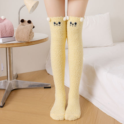 Autumn and Winter Over-The-Knee Extended Coral Floor Socks Cartoon Sleeping Long Tube Warm Plush Embroidered Cute High Socks
