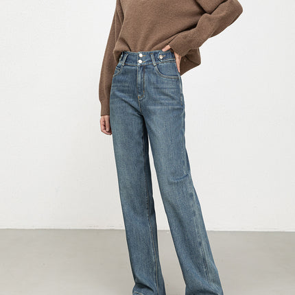 High-Waisted Slimming Women's Fashionable Versatile Jeans 2026 Spring Narrow Wide-Leg Pants Floor-Length Women's Trousers