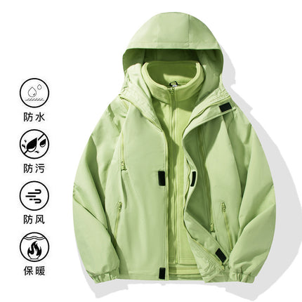 Three-In-One Couple Jacket Outdoor Single-Layer Windbreaker Jacket Men's Velvet Thickened Windproof Women's Camping Mountaineering Travel
