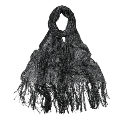 Cross-border new ladies solid color tassel long towel fashion simple gold and silver silk sunshade shawl commuter all-match scarf