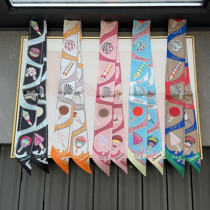 H's Twill Korean High-Quality Scarf Ice Cream Print Spring & Fall New Beveled Double-Layer Souvenir Small Silk Scarf