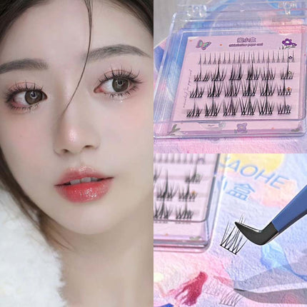 Mi Xiaohe Travel Series Airy Lower Eyelash Lip Glaze Devil Trilogy Single Cluster Ultra-Fine Stem Natural False Eyelashes