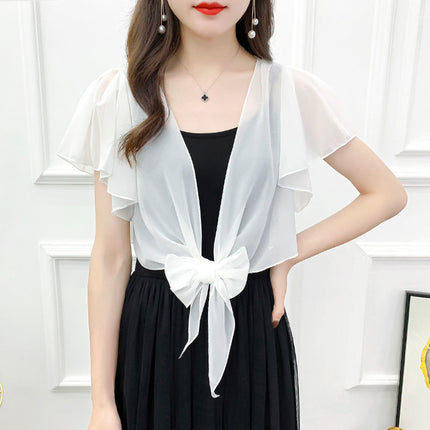 2025 Summer Sunscreen Clothing Chiffon Small Shawl Jacket Women's All-match Small Waistcoat Short Sleeve Thin Outer Short Cardigan
