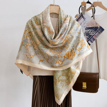 Fubao Rainforest Double-Sided Heterochromatic Silk Wool Large Square Scarf Autumn and Winter Warm Velvet Silk Wool Scarf Women's Shawl