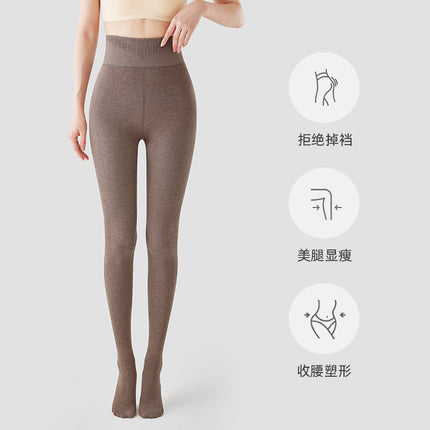 Tall off-white leggings women's autumn and winter warm velvet padded oatmeal color lengthened pressure thin leg pantyhose
