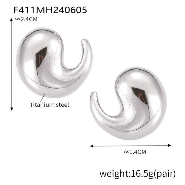 New cross-border ins style fashion personality earrings titanium steel plated 18K gold comma smooth earrings simple versatile jewelry