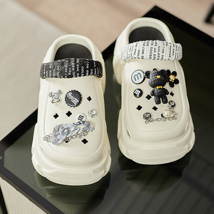 High-Heeled Clogs for Women, Summer Platform Thick-Soled Cartoon Two-Way Wear Closed-Toe Non-Slip Sandals for Outdoor Use in Summer