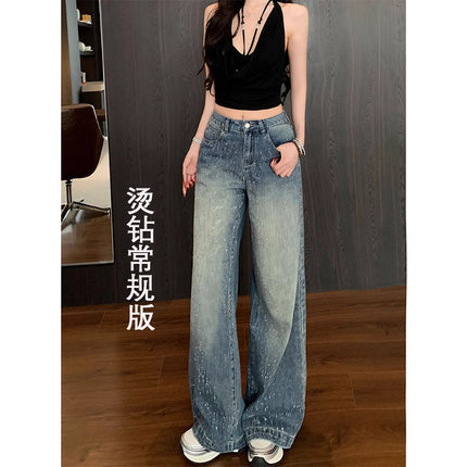 Stylish Star-Studded Wide-Leg Jeans 2026 Spring and Autumn Petite High-Waisted Loose High-End Floor-Length Pants
