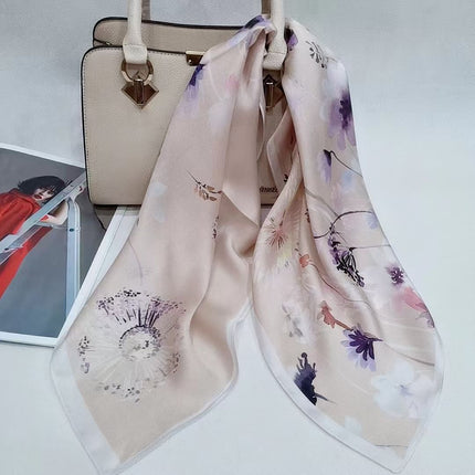 Suzhou Silk Women's Scarf 100% Mulberry Silk Scarf Large and Small Square Scarf Neckerchief Shawl with Printed Design