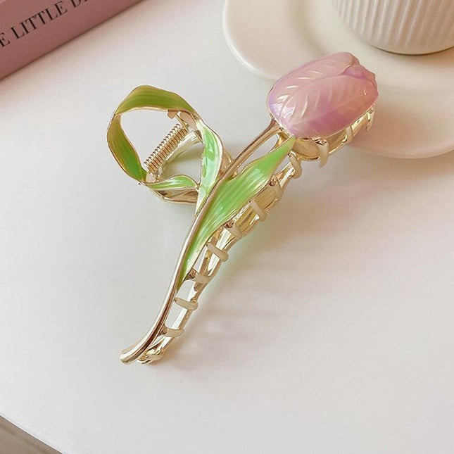 Japanese and Korean Alloy Grabber Streamers Double-Ended Twist Tulip Hairpin Girl Heart Flower Edge Clip Popular Head Accessories