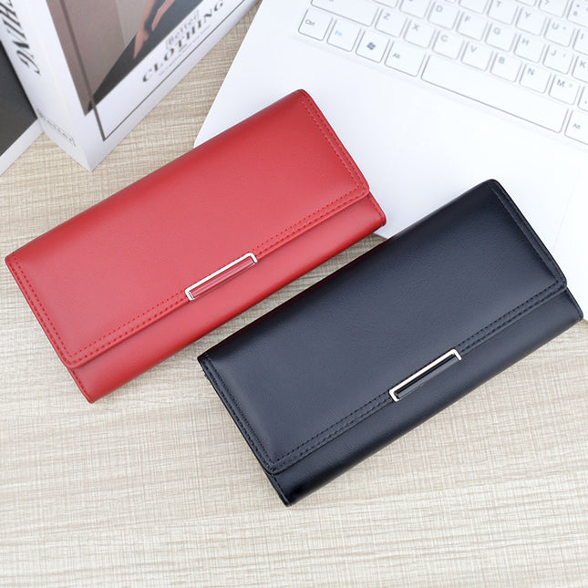 New Wallet Women's Long Multi-Card Wallet Soft Wallet Fashionable Simple Three-Folding Large Capacity Clutch Card