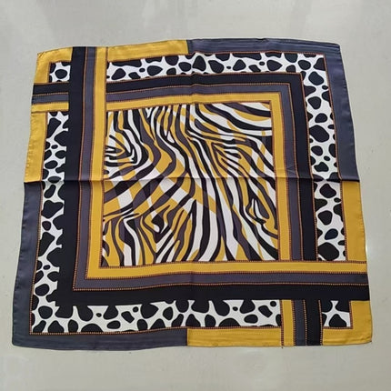 Korean Cashew Silk Scarf Women's Square Scarf Leopard Print Silk Scarf Imitation Silk Scarf Elegant Fashion Four Seasons Cross-Border Printed Scarf