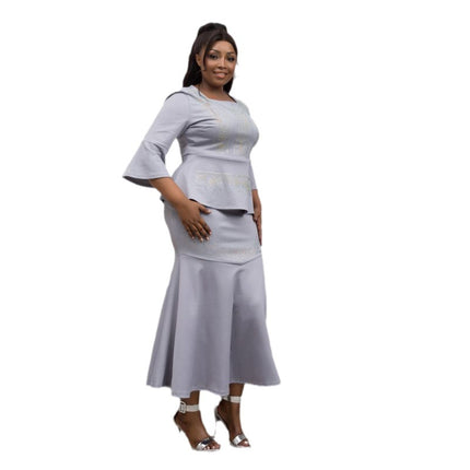 African cross-border source 2023 new hot drilling temperament commuter dress light luxury hot drilling dress two-piece set