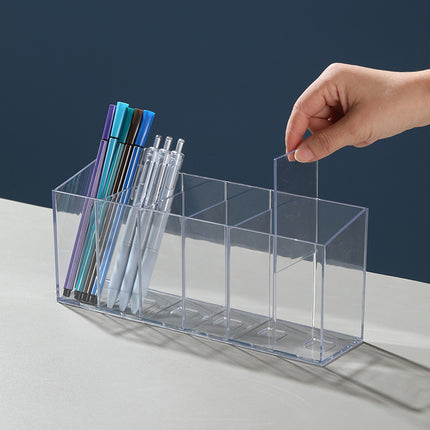 Pen Holder Desktop Stationery Storage Box Transparent Acrylic Multifunctional Student Pen Holder Office Note Pad Organizer Box