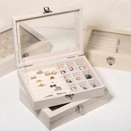 Advanced New Glass Jewelry Box Ring Earrings Earrings Bracelet Necklace Jewelry Display Flannel Jewelry Storage Box
