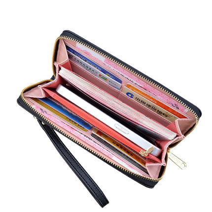Wallet Women's Long Zipper Wallet Women's Simple Wallet Large Capacity Clutch Litchi Pattern Soft Wallet Mobile Phone Bag