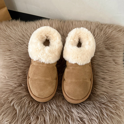 Thick-Soled Heightening Furry Snow Boots for Women 2025 Winter New Style Fur Integrated Fleece-Lined Thick-Soled Warm Bread Cotton Shoes