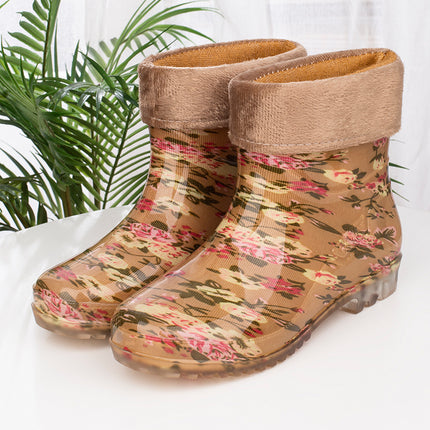Low-cut women's rain boots short water shoes women's rubber shoes kitchen work waterproof non-slip warm water boots short rain boots wholesale