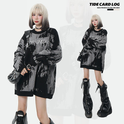 TIDE CARD LOG | High Street dark embroidered letter sweater sweater couple's loose fashion brand long sleeve
