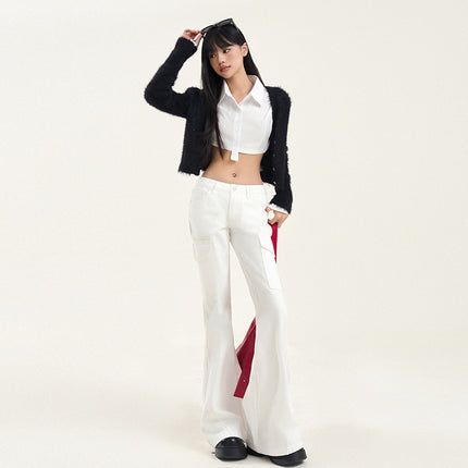 American-style High Street Tooling Micro-jeans Women's 2024 Winter New Low Waist Loose Slimming Wide-leg Flared Pants