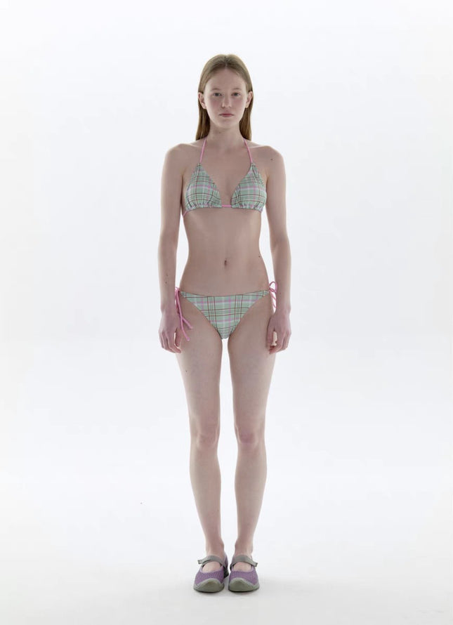 Manufacturer's New Japanese-Style Plaid Small Bust Sexy Two-Piece Bikini Swimsuit Beach Vacation Retro Bikini