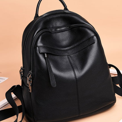 Genuine Leather Cross-Border Backpack for Women Black First Layer Cowhide Women's Backpack Trendy Fashion Versatile Soft Leather Women's Bag Wholesale
