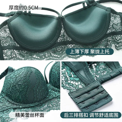 European and American Cross-border Sexy Lace Underwear Women's Small Chest Large Gather-up Adjustable Bra Anti-sagging Upper Bra