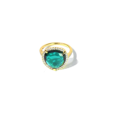 Cross-Border E-Commerce Amazon Hot-Selling Supply Triangular Crystal Zircon Micro-Paved Emerald Ring Seiko Handmade Jewelry