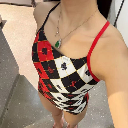 Racing Swimsuit 2026 New Poker Style Swimming Pool Training Sports Swimsuit, Hip-Covering, Tummy-Concealing, Slimming One-Piece Swimsuit for Women