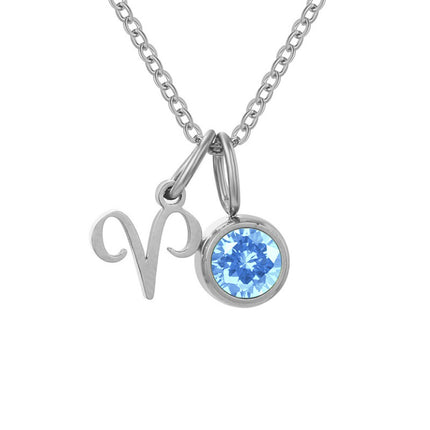 Non-Fading Titanium Steel Zodiac Necklace for Women, Birthstone Rhinestone Pendant, Clavicle Chain, European and American Style Niche Light Luxury Jewelry