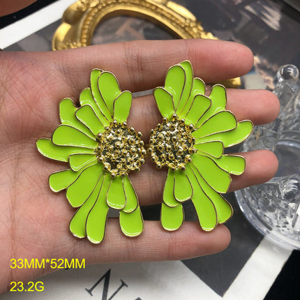 Artistic retro style earrings color enamel glaze chrysanthemum design silver pin earrings niche luxury earrings multi-color optional