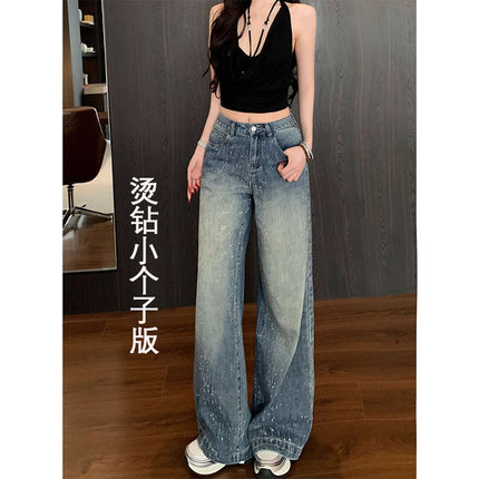 Stylish Star-Studded Wide-Leg Jeans 2026 Spring and Autumn Petite High-Waisted Loose High-End Floor-Length Pants