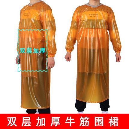 Double-layer wear-resistant beef tendon coverall oil-proof acid and alkali-resistant waterproof stone handling thickened Anti-fouling lengthened sleeve apron