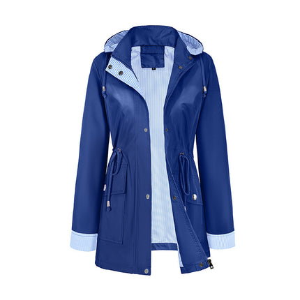 Cross-Border Supply Women's Casual Water-Repellent Jacket Women's Thin Mid-Length Windbreaker Factory Direct Supply to Amazon
