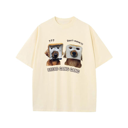 Direct Spray Bread Dog Print Short-sleeved T-shirt American Fashion Brand Casual Men's and Women's Fun Pure Cotton Loose Round Neck T-shirt