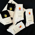 [5 pairs] 3 white french fries 2 black smiley face / One size fits all 39-44