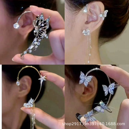 Super fairy Crystal tassel earrings long non-pierced high-grade earrings 2024 new popular niche earrings earrings earrings