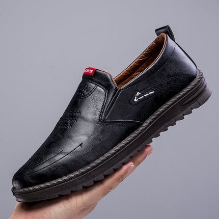 2026 Spring New Casual Leather Shoes with Hand-Sewn Stitching, Thickened Non-Slip Rubber Sole, Slip-On Shoes, Dad Shoes