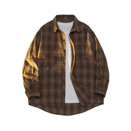 Cross-Border Foreign Trade Men's Long-Sleeved Plaid Shirts, Loose Jackets, Men's and Women's Shirts, Versatile and Handsome Men's Brushed Shirts